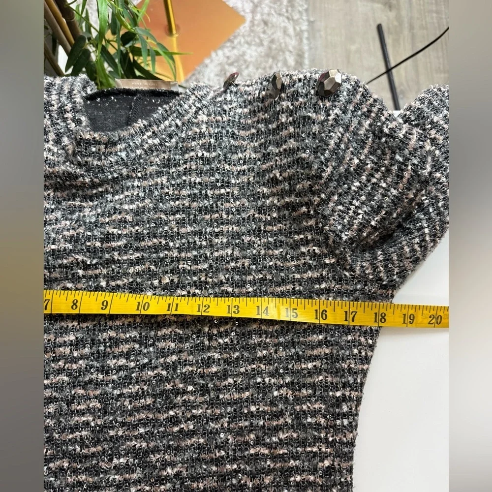 RINASCIMENTO Sequins Striped Tweed Long Sleeve Top Mock Neck Sz XL
